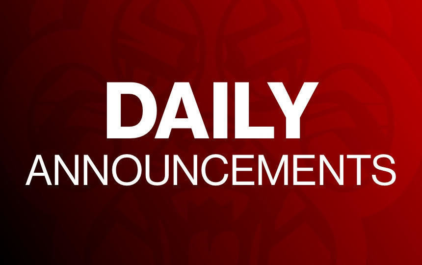 Morning Announcement for Monday